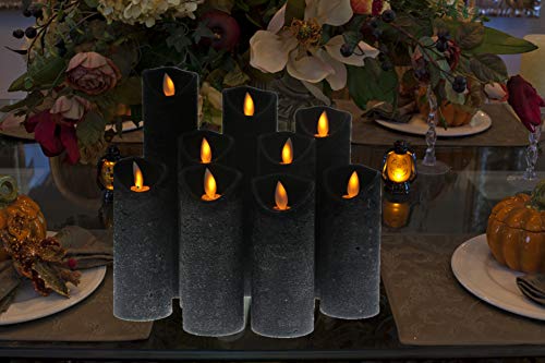 Kitch Aroma Black flameless Candles, Battery Operated LED Pillar Candles with Moving Flame Wick with Remote Timer,Pack of 9 - Thumbnail 4