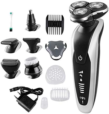 KOSHSHS Multifunction Hair Clippers Electric Shaver, Rotating 3D Cutter Head Waterproof 7 In 1 Mens Toothbrush Nose Hair Trimmer Facial Clean Brush LCD Display