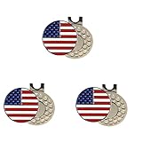 FINGER TEN Golf Ball Markers 3 Pcs with 3 Pack Hat Clip Value Gift Set, Mark Pattern USA, Eagle, Ribbon in Choice for Men Women Kid (All USA Flag)