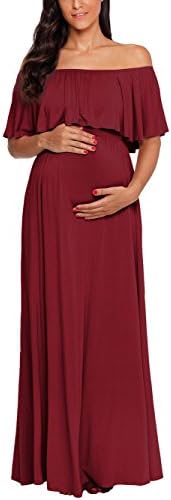 CareGabi Women's Ruffle Off The Shoulder Maxi Maternity Dress