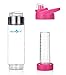 AquaFrut Bottom Loading Fruit Infuser Water Bottle - BPA Free Tritan Plastic - Leak Proof - 24 OZ - Infusion Recipe eBook Included (Dark Pink)