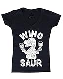 Shop4Ever Wino Saur Women's V-Neck T-shirt Funny Shirts SLIM FIT