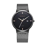 Mens Dress Watches Thin Case Analog Quartz Stainless Steel Waterproof Classic Casual Milanese Mesh Band Wristwatch Slim Dial Luxury Unisex Watch