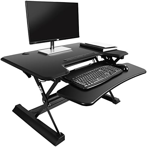 Sit Stand Adjustable Laptop/Desktop Standing Dual Riser Workstation Desk - Black