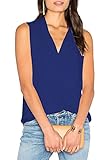 Selowin Womens Solid Sleeveless Satin Chiffon V Neck Blouse Tank Top