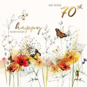 Artistic 70th Birthday Card - (GBCC0040) - Wild Poppies - from The Peony Rose Range - Embossed with A Beautiful Foil & Flitter Finish
