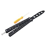 Butterfly Training Knife,HTOMT Stainless Steel Dull Black Practice Blunt Pocket Knives Trainer Tool
