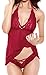 JuicyRose Women's Sexy Lingerie Lace Sleepwear Halter Babydoll V-String Miniskirt (US XXL=Tag XXXL, Merlot)