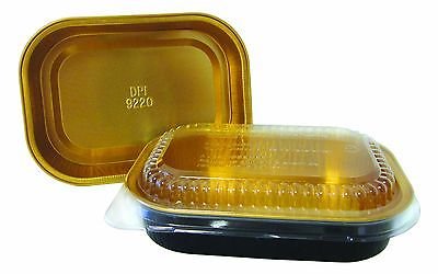 Handi-Foil 1 lb. Oblong Black & Gold Aluminum Pan w/Clear Dome Lid - Heavy Duty (pack of 20)