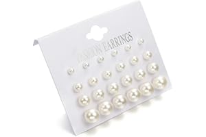 ZAHSY 12 Pairs Black White Pearl Earrings Stud Sets