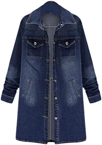KLJR Womens Plus Size Boyfriend Loose Long Sleeve Denim Coat Jacket DarkBlue US 4XL