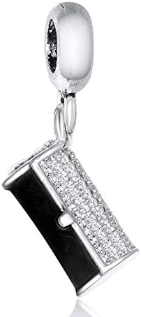 Wybeads Handbag Black Enamel Silver Charms Beads For Pendant Necklace Bracelets Bangle Snake Chain Jewelry