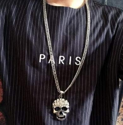 Amazon 人気のいかついメンズ スカル クリスタル ネックレス シンプルでかっこいい シルバー チェーン 髑髏 骸骨 チョーカー 通販