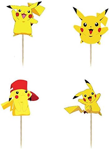 24PCS Pikachu Cupcake Toppers For Kids Birthday Party Cake Decorations