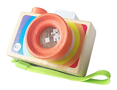 Wooden Mini Camera Toy with Multi-Prisms Kaleidoscope for Toddlers