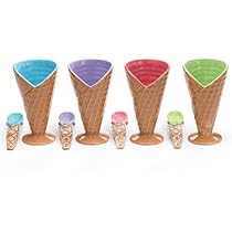 Set Of 4 Large Ice Cream Cone Dishes/Bowls With Spoon Great For Party