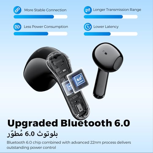 SOUNDPEATS Air6 HS BT 6.0 Wireless Earbuds, Semi-in-Ear Bluetooth Earphones with 13mm Triple-Magnet Bio-Composite Driver, LDAC & Hi-Res Audio, 45H Playtime, 4-Mic Noise Cancelling, IPX5, Fast Charge