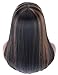 Kalyss Heat Resistant Yaki Human Hair Blended Wig with Hair Bangs Long Straight Layered Black Wigs with Brown Highlights Natural Looking Centre Parting Hair Replacement Wigs for Women