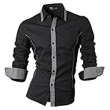 Jeansian Men's Slim Fit Long Sleeves Casual Shirts 8015 Black M