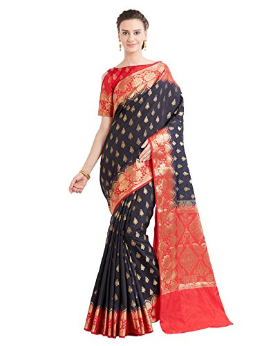 Viva N Diva Sarees for Women s Banarasi Latest Design Black Colour Banarasi Art Silk Saree with Un-Stiched Blouse Piece,Free Size