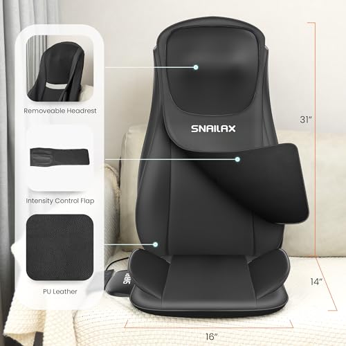 Snailax Improved Shiatsu Massage Seat Cushion with Heat, Massage Pad with Compression Kneading Vibration, Full Body Massager for Back, Neck, Shoulder, Back Massager, Gifts