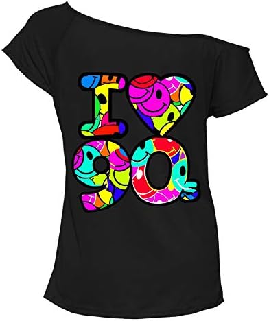 Ladies I Love The 90s T-Shirt Off Shoulder Neon Festival Outfit 6684