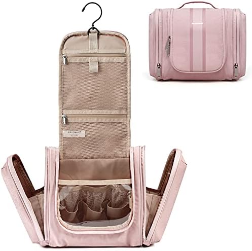 Hanging Toiletry Bag, BAGSMART Travel Toiletry Organizer with hanging hook, Water-resistant Cosmetic Makeup Bag Travel Organizer for Shampoo, Full Sized Container, Toiletries, Pink 1 Hanging Toiletry Bag, BAGSMART Travel Toiletry Organizer with hanging hook, Water-resistant Cosmetic Makeup Bag Travel Organizer for Shampoo, Full Sized Container, Toiletries, Pink