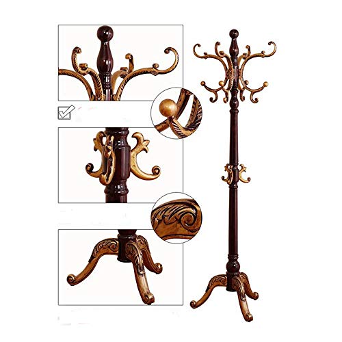 TQ Metal Coat Rack-Floor Standing Hat and Coat Rack with Umbrella Stand, Wood with Dark Walnut Paint Finish,Brown