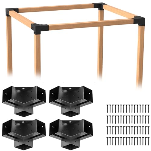 ORIGLE Pergola Brackets - Heavy Duty 4x4 Brackets kit (Q235 Steel Anti-Corrosion, 3.58"x3.58" Fit) - Pergola Kit for DIY Garden, Patio, Gazebo - Weatherproof for 4x4 Wood Beams (4-Pack) | Heavy Duty Q235 Steel with Weatherproof Anti-Corrosion Coating
