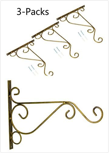 Venfon 3-Pack 10'' Flower Plant Pot Hooks Hangers Outdoor Lawn Iron Bracket For Planter Bird Feeder Lantern Windbell Wind Chimes With Screws (bronze)