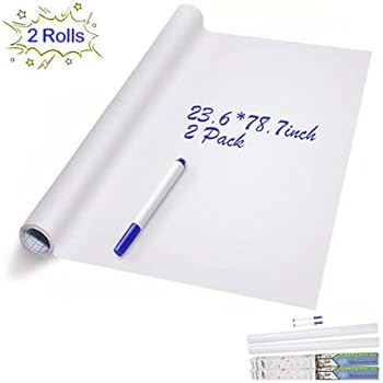 White Board Contact Paper Roll ,2 Rolls 23.6 x 78.7 in Environmentally Friendly PVC Whiteboard Sticker,Dry Erase Contact Paper,Large Size & Cuttable White Board for Kids, Office, Home and School