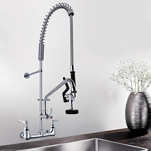 MS Wall Mount Hot & Cold Water Pull Out Spray Commercial Pre Rinse Restaurant Kitchen Faucet With Add On Spout (BDP)