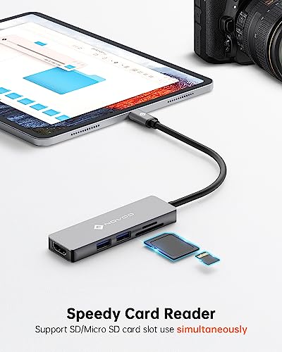 NOVOO USB C Hub 5 in 1 Multiport Adapter with HDMI 4K, 2 USB 3.0 Ports, SD/TF Card Reader for MacBook Pro 2019/2018, iMac 2017, Huawei MateBook, Google Chromebook Pixel and More