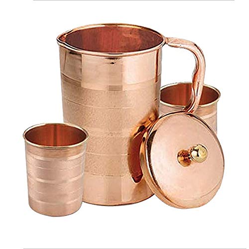 Whitewhale Pure Copper Luxury Jug with 2 glass, Jug capacity 2100 ml