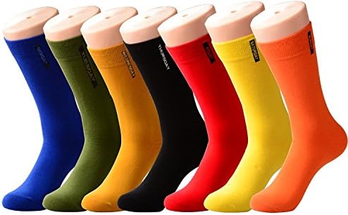 6,7 Pack Men's Colored Fun Solid Patterned Designer Cotton Causal Dress Socks-Funky Novelty Crazy Crew Socks