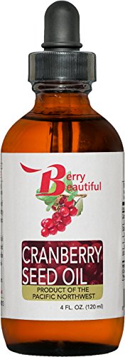 Cranberry Seed Oil - 4 Fl Oz (120 mL) in Glass Bottle w/ Dropper - Cold Pressed by Berry Beautiful from US grown Cranberries - 100% Pure & Unrefined