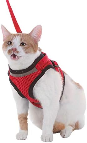 Orinci Cat Harness and Leash Set for Escape Proof- Soft Breathable Padded Vest Harnesses for Cats Outdoor Walking -Step-in Adjustable Comfortable Cat Vest Harness with Reflective Strap（S,Red）