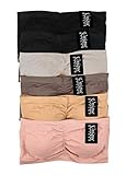 6 Pack Ladies Seamless Bandeau Tube Top Padded Bras with Removable Pads, 2 Black, White, Taupe, Pink, Tan OS