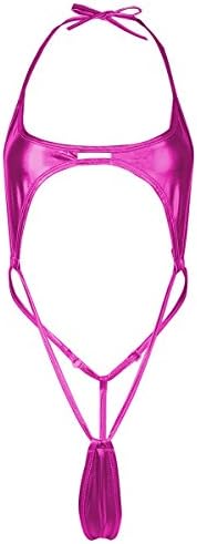 Czizi Women's PVC Wet Look One-Piece Bandage Cutout High Cut One Piece Swimsuit