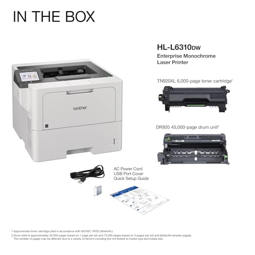 Brother HL-L6310DW Enterprise Monochrome Laser Printer with Low-Cost Printing, WirelessNetworking, and Large Paper Capacity, Works with Alexa