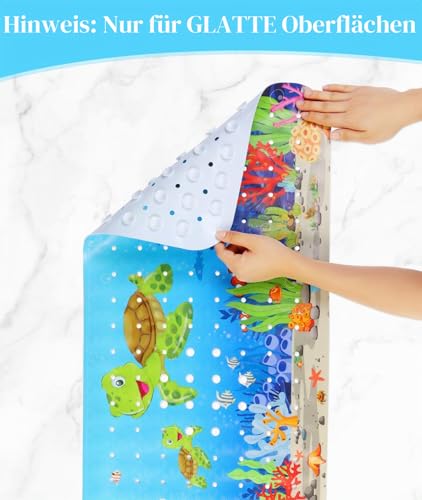 Secopad Children's Bath Mat for Bathtub, 100 x 40 cm, Cartoon Non-Slip Mat, Bathtub Baby, Bath Mat Non-Slip with Suction Cups, 100% BPA Free & Machine Washable, Turtles