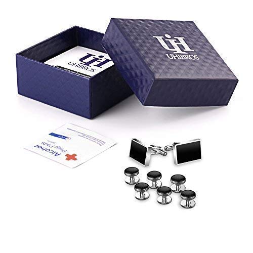 UHIBROS Mens Cufflinks Shirt Studs Set Tuxedo Shirt Cuff Links for Men Business Wedding 2 Cufflinks and 6 Studs