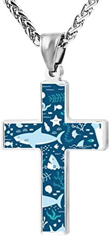 Happy Shark Religious Prayer Jewelry Pendant Zinc Alloy Cross Necklace