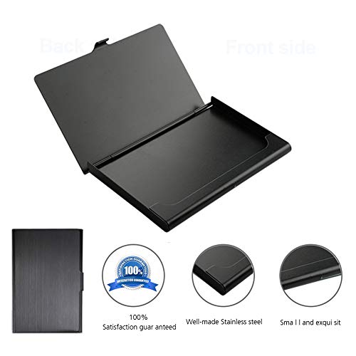 Professional Business Card Holder, 2 Pack Business Card Case Slim Design Stainless Steel Card Holders for Men & Women, Keep Business Cards in Immaculate Condition (Black/Silver)