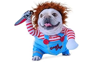 NEZABABY Chucky Deadly Pet Dog Costume Halloween Clothes Wig and Knife Novelty Funny Scary Props Outfit Apparel Accessories(Medium, pet Costume)
