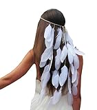 Feather Headband Fascinator Tassels Hair Band Wedding Headwear for Women White