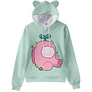 EMLAI Meisjes Hoodie Met 3D Kattenoren Among Us Trui Met Capuchon Sweatshirt Videogames Sweat Voor Fans (Planten,140)