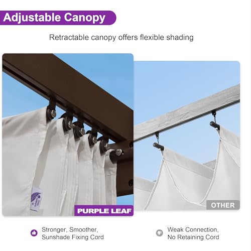 PURPLE LEAF Patio Pergola 10' x 13' Retractable Canopy Metal Frame, White image 25