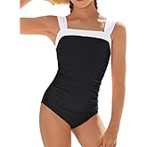 beautyin Girls Swimsuit One Piece Bathing Suits Retro Square Neck Ruched Adjustable Strap Swimwear 7-16Y