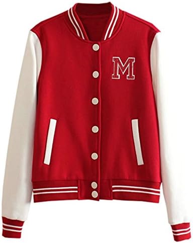 Betusline Women's Fashion Contrast Color Bomber Baseball Jacket Coat Red